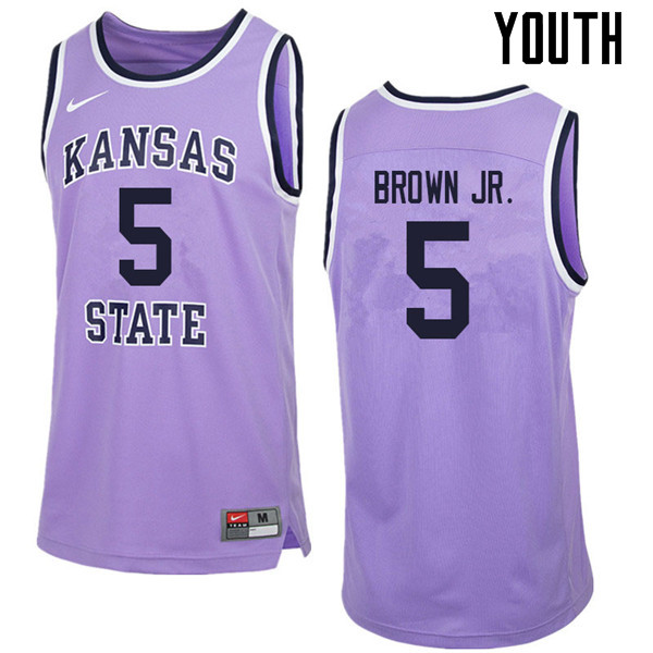 Youth #5 Barry Brown Jr. Kansas State Wildcats College Retro Basketball Jerseys Sale-Purple
